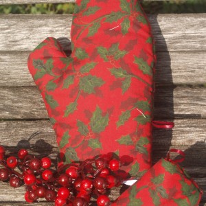 Karácsonyi edényfogó kesztyű - piros borostyános